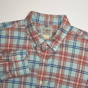 L.L. Bean Button Down Shirt Sz Medium Long Sleeve Slightly Fitted Blue Red Plaid